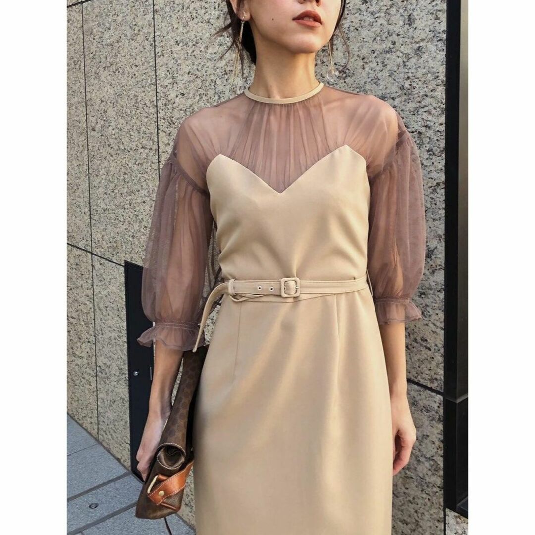 Ameri VINTAGE(アメリヴィンテージ)の新品 AMERI AIRY SLEEVE TIGHT DRESS レディースのワンピース(ロングワンピース/マキシワンピース)の商品写真