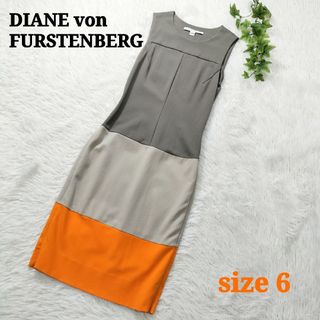 ダイアンフォンファステンバーグ(DIANE von FURSTENBERG)のDVF ノースリーブワンピース 3色カラー ひざ丈 美シルエット サイズ6(ひざ丈ワンピース)