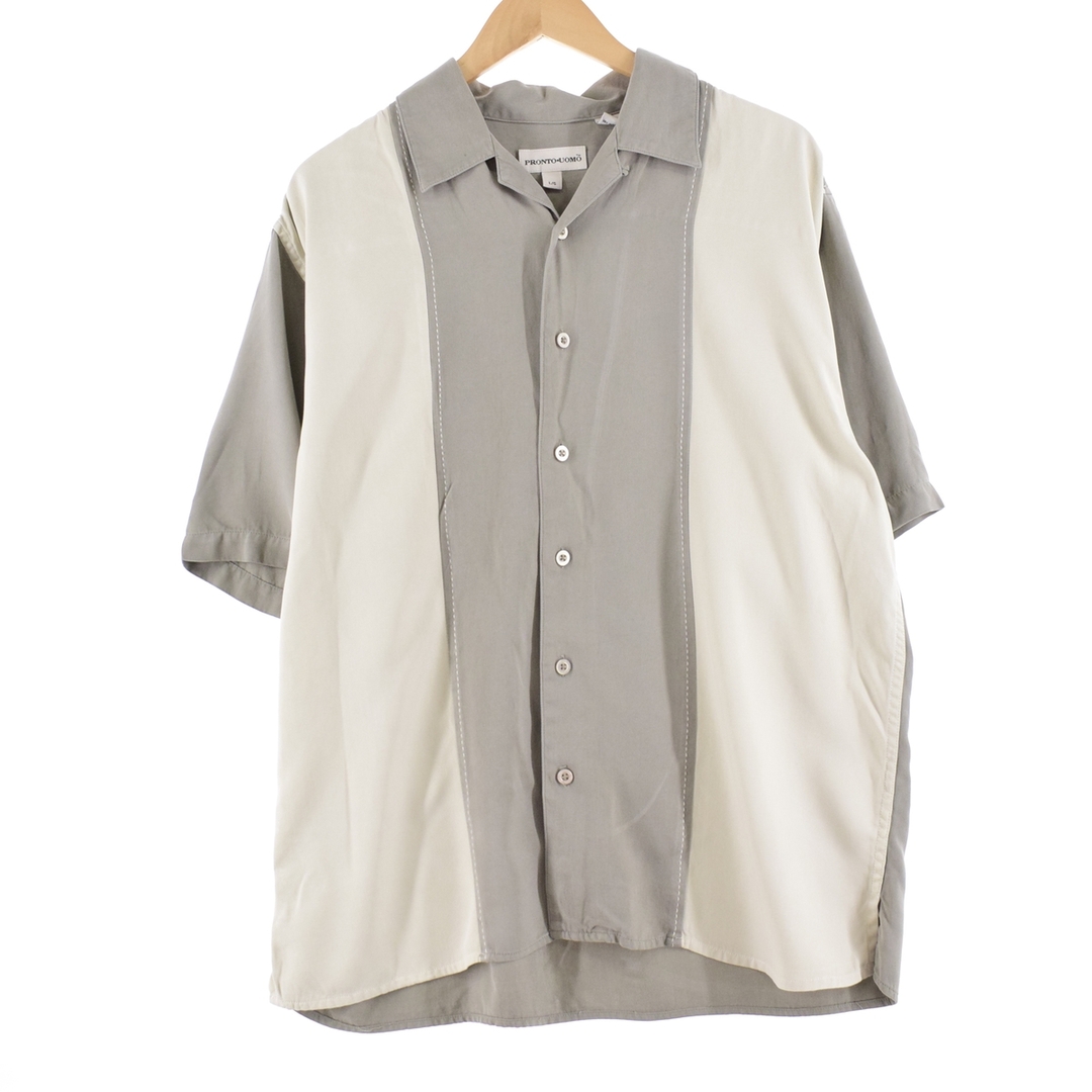 中国製年代PRONTO・UOMO オープンカラー シルク 半袖 ツートンシャツ メンズL /eaa348038