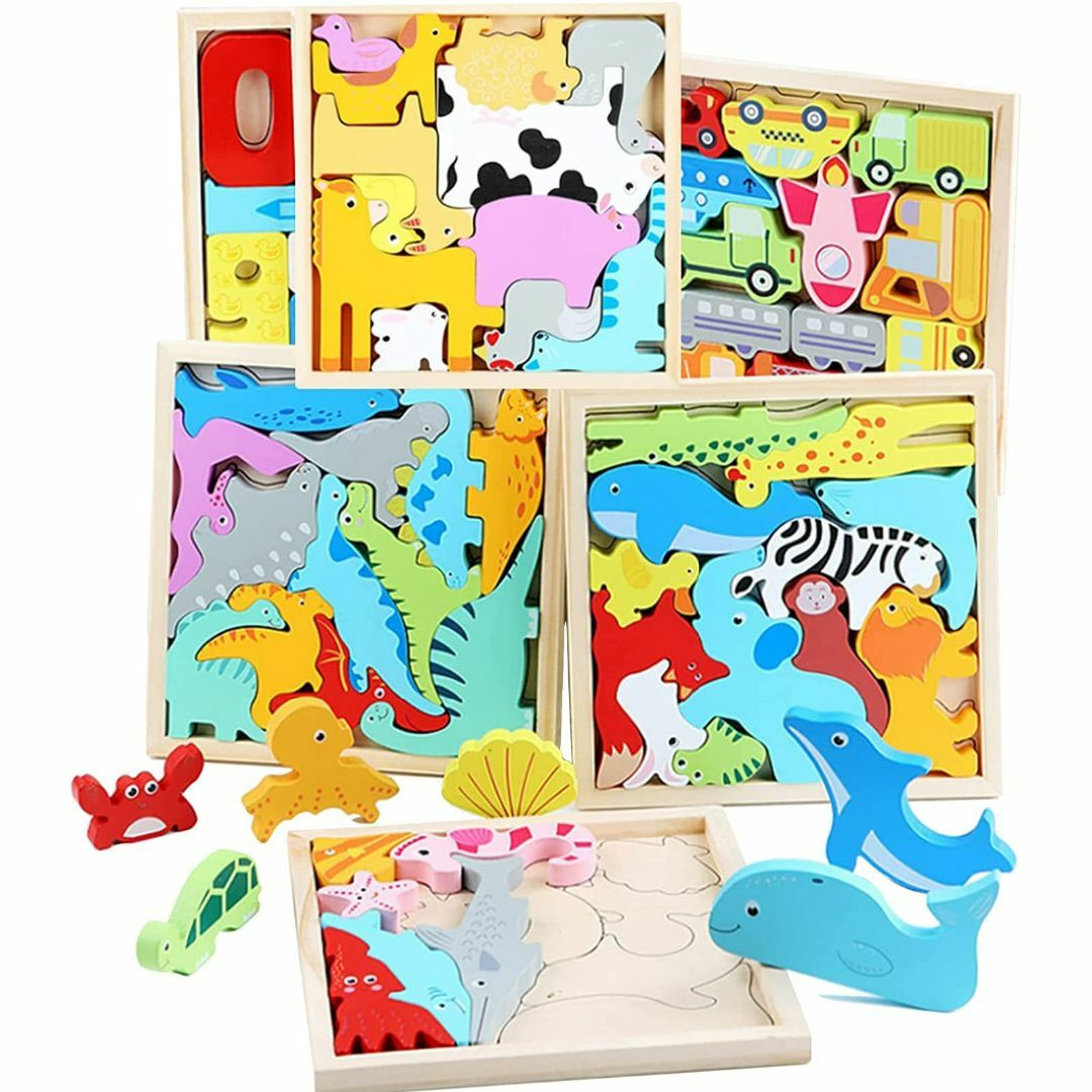 OTONOPI 木製パズル 型はめパズル 形合わせ 木製おもちゃ 6種類 知育玩