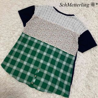 SchMetterling Tシャツ  胸ポケット 後ろ チェック レース 花柄(Tシャツ(半袖/袖なし))