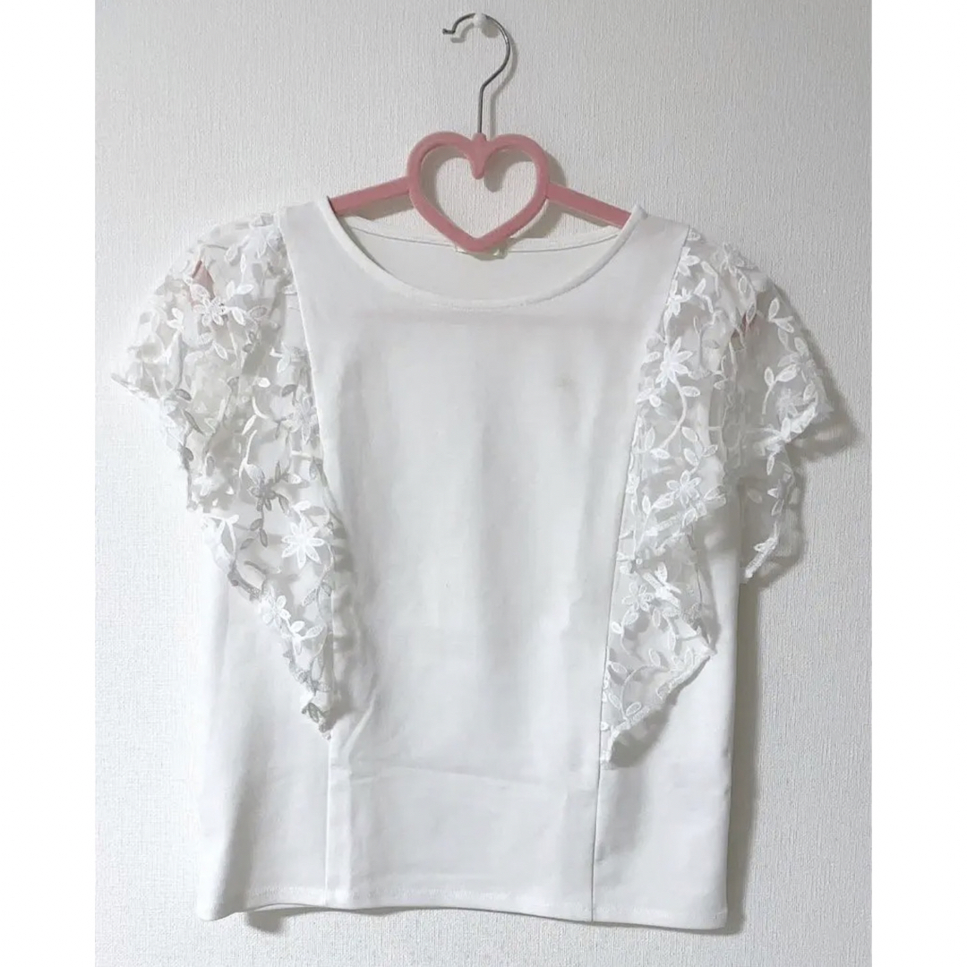 GU(ジーユー)のGU☆チュールフレアスリーブT☆白 レディースのトップス(Tシャツ(半袖/袖なし))の商品写真