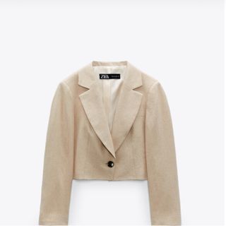 ZARA リネンブレンド クロップドブレザー  (テーラードジャケット)