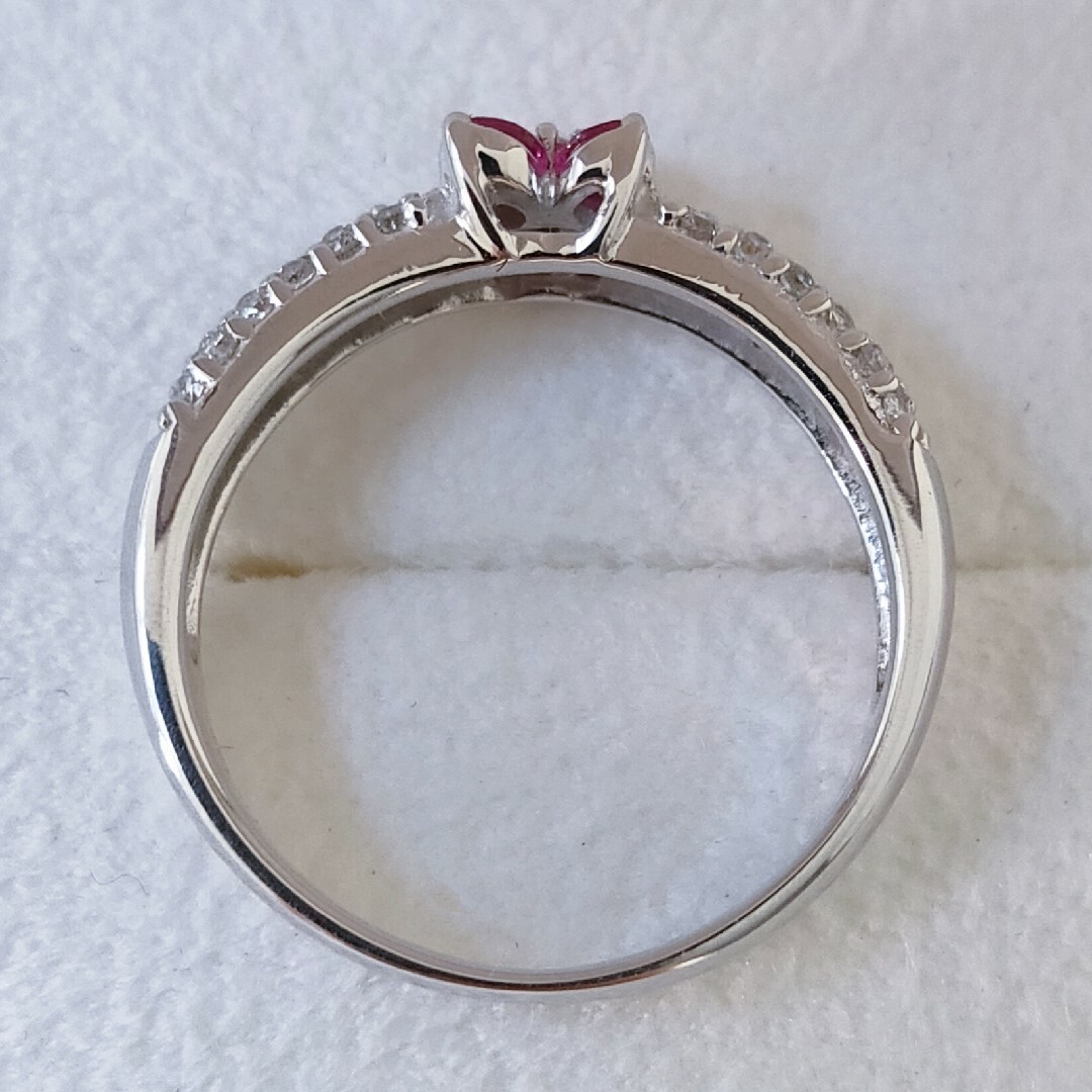 ダイヤモンド×ルビー フラワー リング K18WG 0.27ct 3.1g-