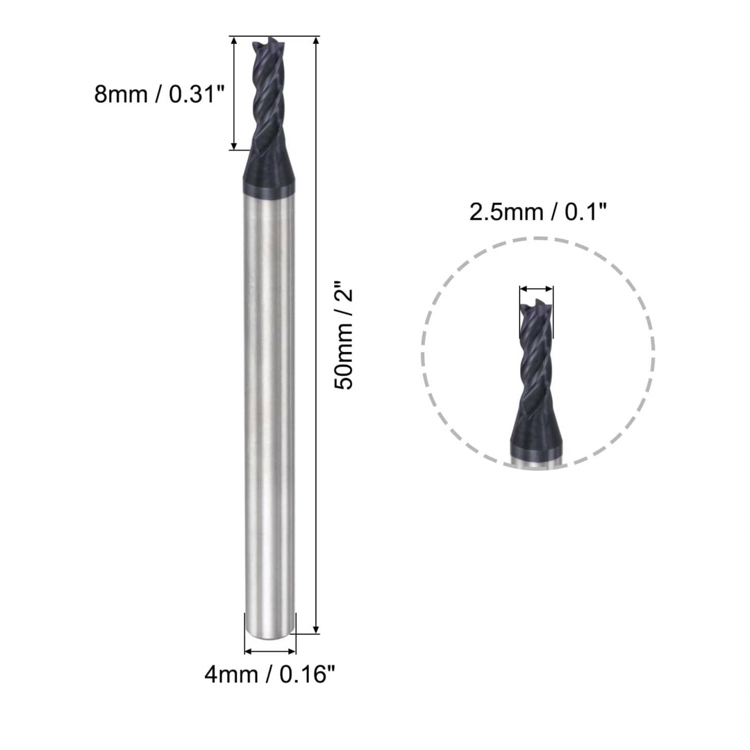 スクエアノーズエンドミル 4mm 4フルート 4mmシャンク付き 50mm