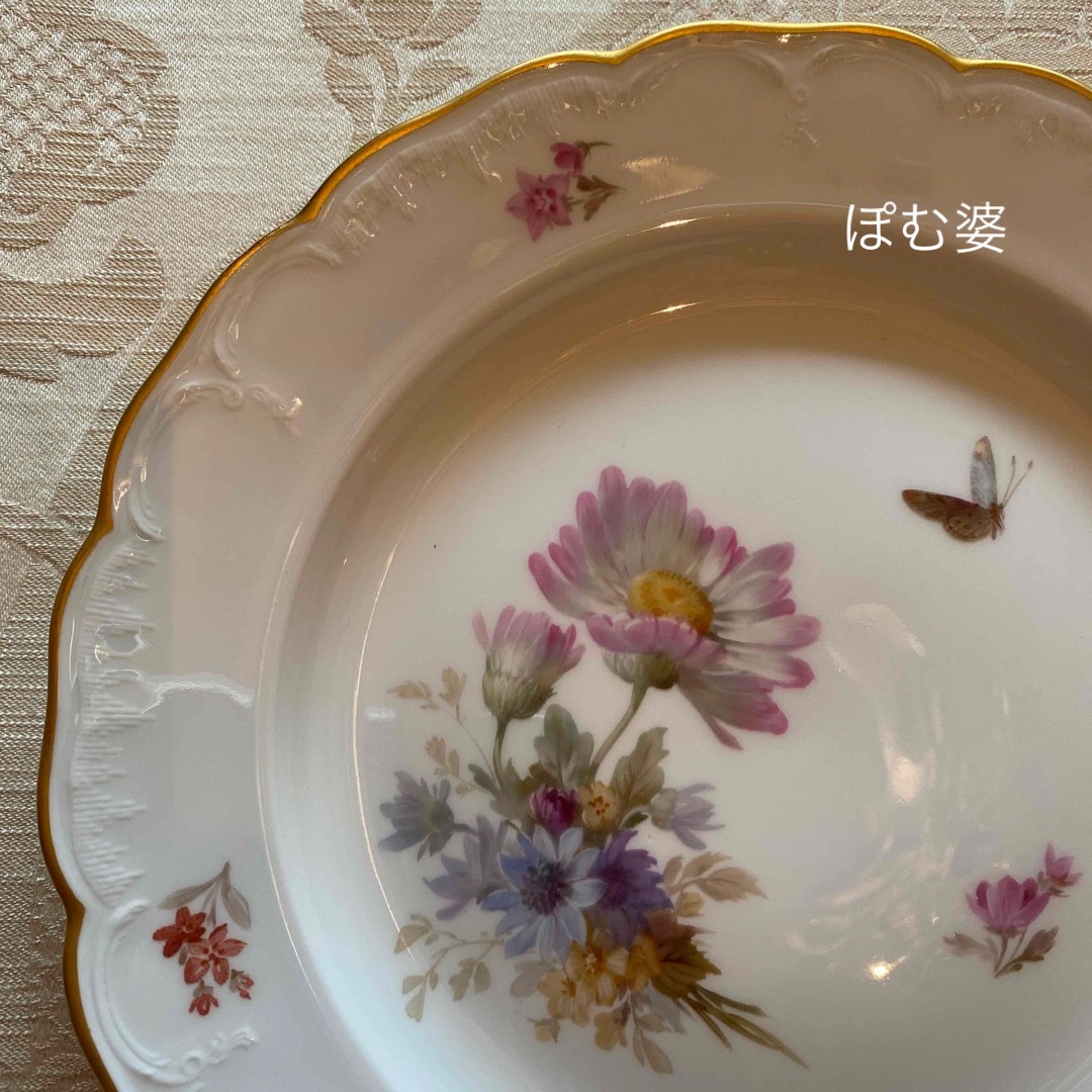 KPMベルリン 】印象派 印象主義 皿 プレート「手描き 金彩/3つの花 KPMベルリン 】印象派 印象主義 皿 プレート「手描き 金彩/3つの花