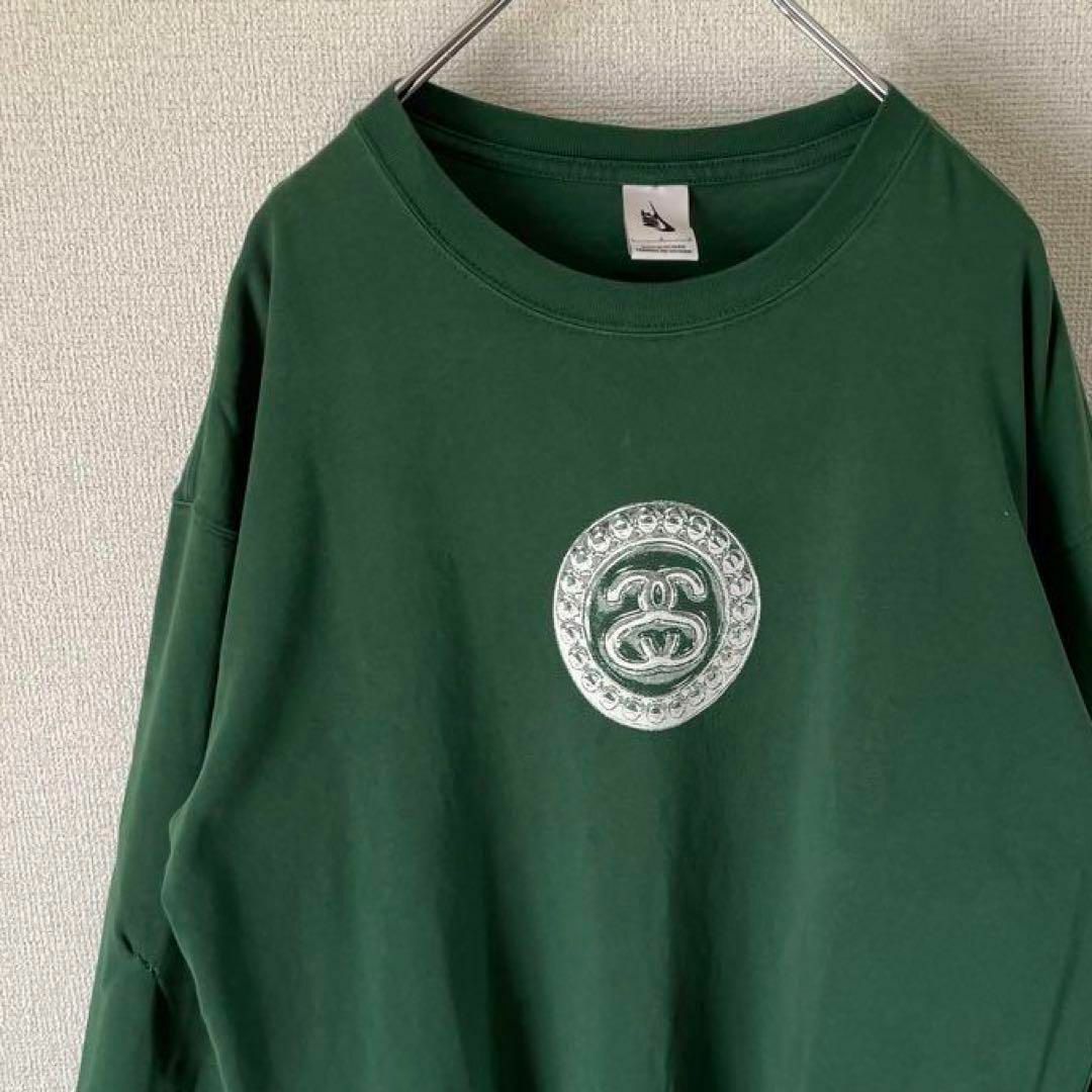 STUSSY - 【人気コラボ】NIKE STUSSY両面ロゴ古着ロンT ストリート緑