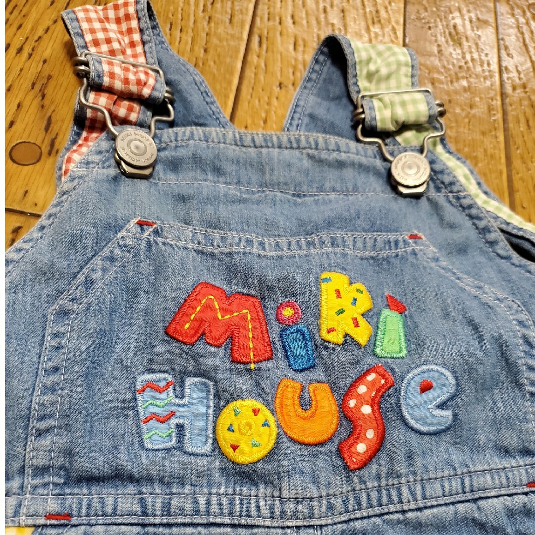 MIKI HOUSE 旧タグ レトロ チェック カラフル ロゴ ショートオール MIKI HOUSE 旧タグ レトロ チェック カラフル ロゴ ショートオール