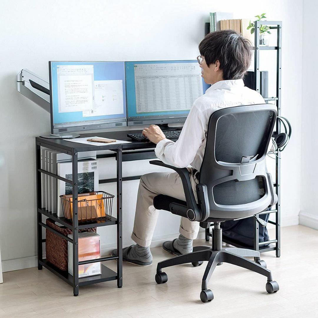 サンワダイレクト パソコンデスク 収納ラック付 幅122×奥行50cm