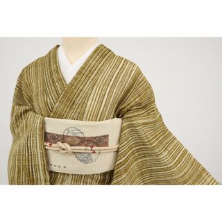 《夏着物■紗紬◆変り織り◆ゆるやか縦縞ストライプ■濃淡茶◆正絹着物◆TY4-6》