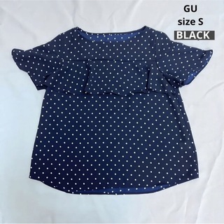 ジーユー(GU)のGU ドット　フリル　カットソー　BLACK　S(シャツ/ブラウス(半袖/袖なし))