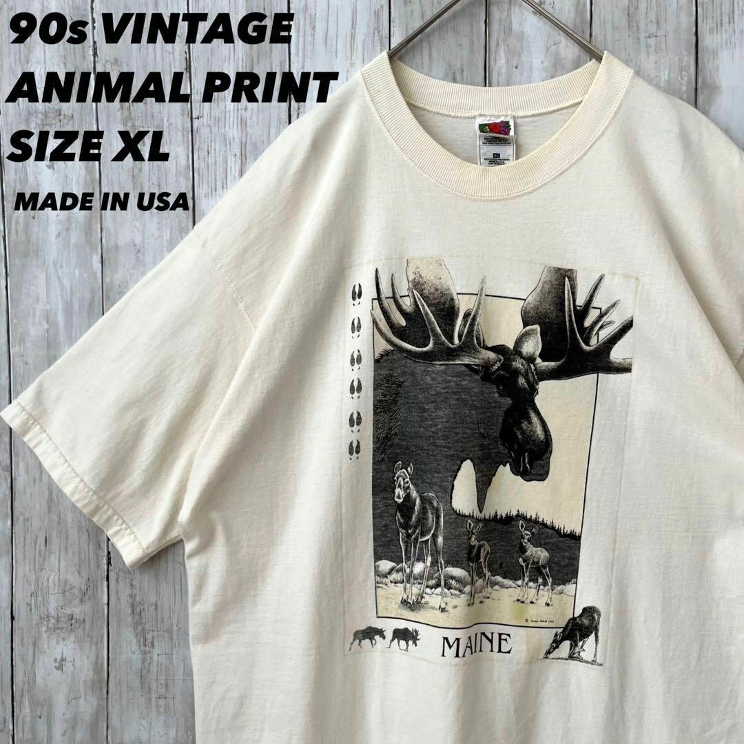 未使用品】 90s アニマルプリントtシャツ ヴィンテージ シカ i9tmg.com.br