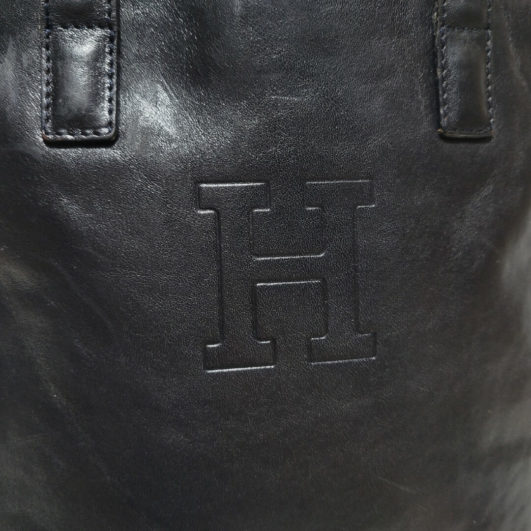 HIROFU ヒロフ　ハンドバッグ オールレザー ロゴ型押し Hロゴ ブラック