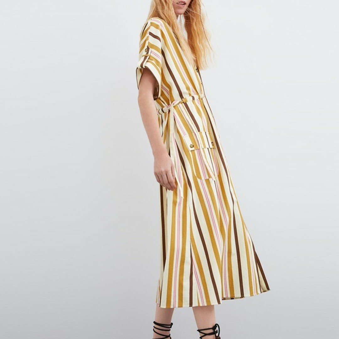 ZARA(ザラ)の美品『ZARA』マルチカラー ストライプ ロング シャツ ワンピース レディースのワンピース(ロングワンピース/マキシワンピース)の商品写真