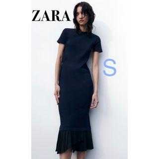 ザラ(ZARA)のZARA／プリーツヘムワンピース S 【新品・未使用】新作！完売品！(ロングワンピース/マキシワンピース)