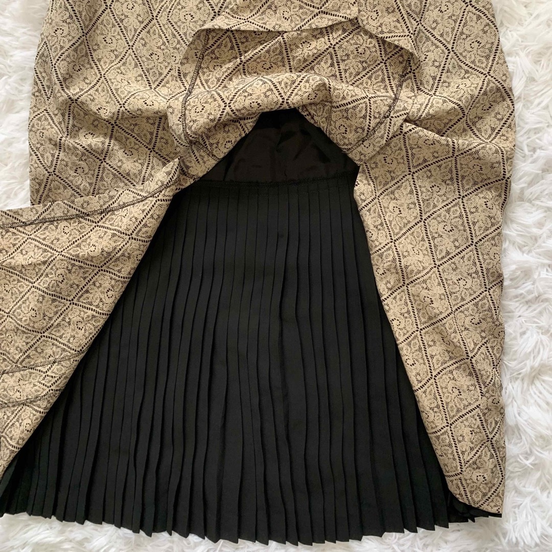 NINA RICCI(ニナリッチ)の新品 80s ニナリッチ 総柄シルクスカート 9号 プリーツ 日本製 イタリア製 レディースのスカート(ロングスカート)の商品写真