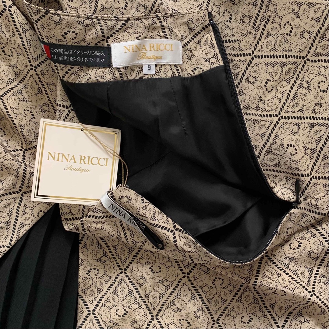 NINA RICCI(ニナリッチ)の新品 80s ニナリッチ 総柄シルクスカート 9号 プリーツ 日本製 イタリア製 レディースのスカート(ロングスカート)の商品写真