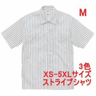 半袖シャツ ワークシャツ ストライプ オープンカラー 半袖 シャツ M 白(シャツ)