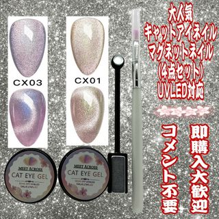 大人気キャットアイ　ネイル マグネットネイル(4点セット)UVLED対応(ネイル用品)