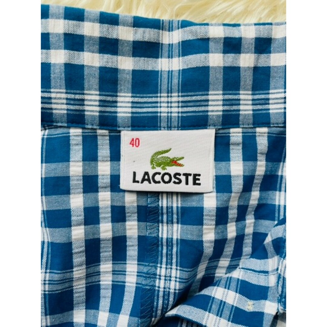 LACOSTE(ラコステ)の【LACOSTE】ラコステ チェック柄ベルテッドシャツワンピース 40 ブルー レディースのワンピース(ひざ丈ワンピース)の商品写真