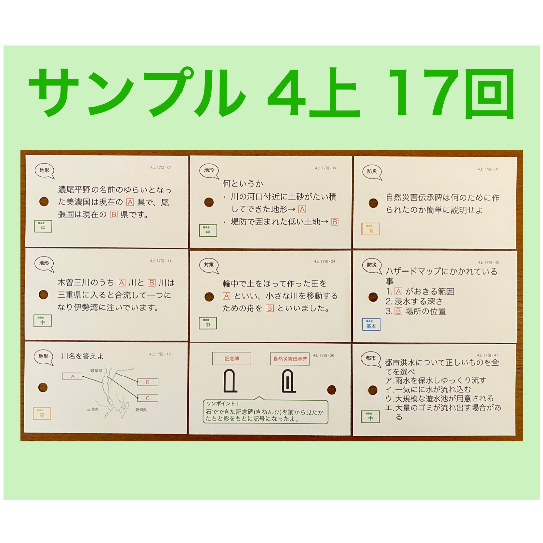 中学受験【4年上 社会・理科16-19回】 暗記カード 予習シリーズ 組み分け