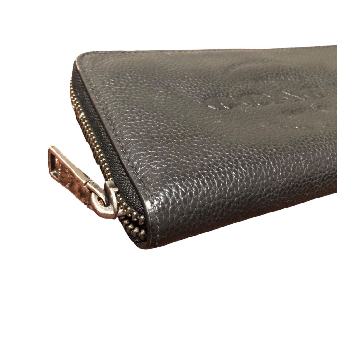 COACH - coachコーチ 長財布 レザー ブラック黒 ラウンドジップ 型押し