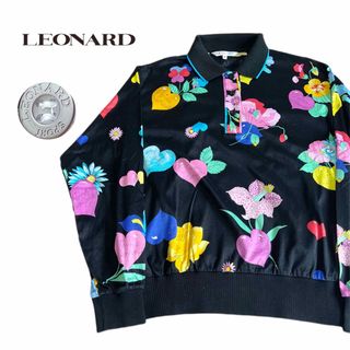 ⑤【美品】【大きいサイズ】LEONARD レオナール ポロシャツ 長袖 花柄