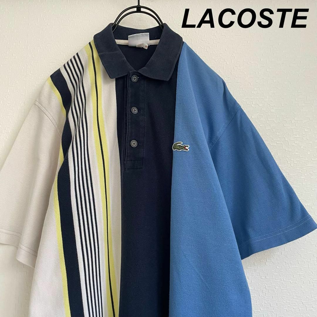 90's ラコステ/LACOSTE ポロシャツ マルチカラー 青 文字ワニ 古着 | フリマアプリ ラクマ