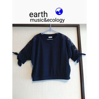 アースミュージックアンドエコロジー(earth music & ecology)の袖 花柄 レース 切り替えトップス■Tシャツ カットソー シアー シースルー(カットソー(半袖/袖なし))