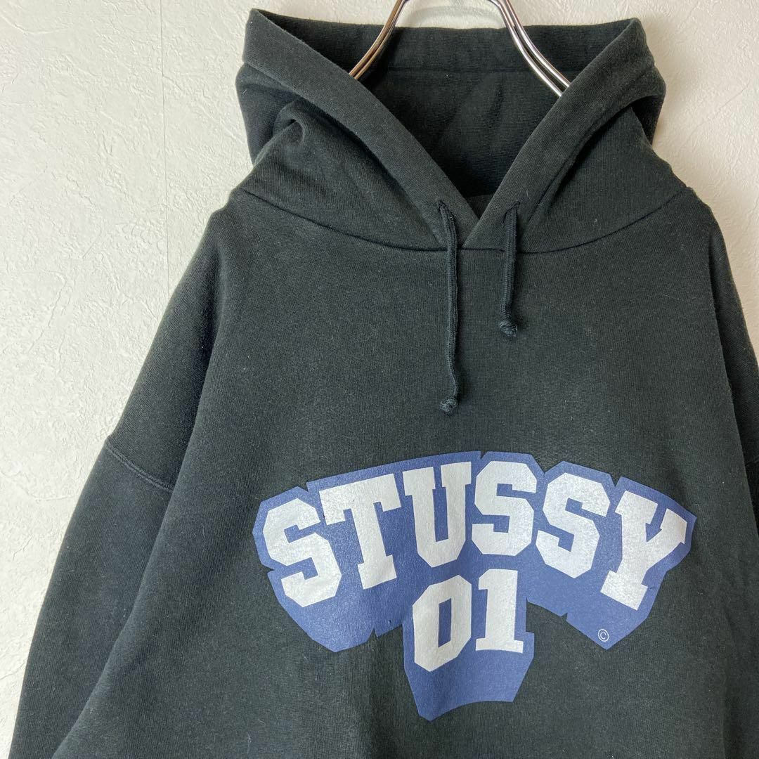 【両面反転ロゴ◎】stussyオーバーサイズパーカーブラック黒ストリートL