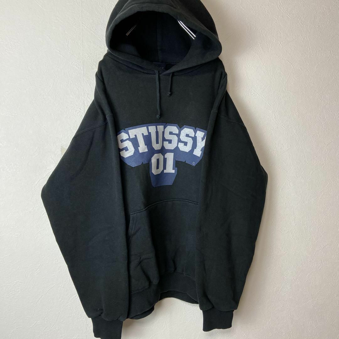 【両面反転ロゴ◎】stussyオーバーサイズパーカー古着ブラック黒ストリートL