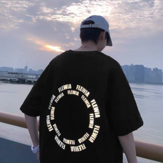 サークル ロゴ 光る メンズ 半袖 Tシャツ 韓国 ストリート ブラック(Tシャツ/カットソー(半袖/袖なし))