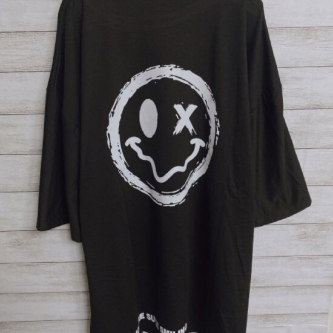 ニコちゃん バックプリント メンズ 半袖 Tシャツ 韓国 ストリート ブラック メンズのトップス(Tシャツ/カットソー(半袖/袖なし))の商品写真