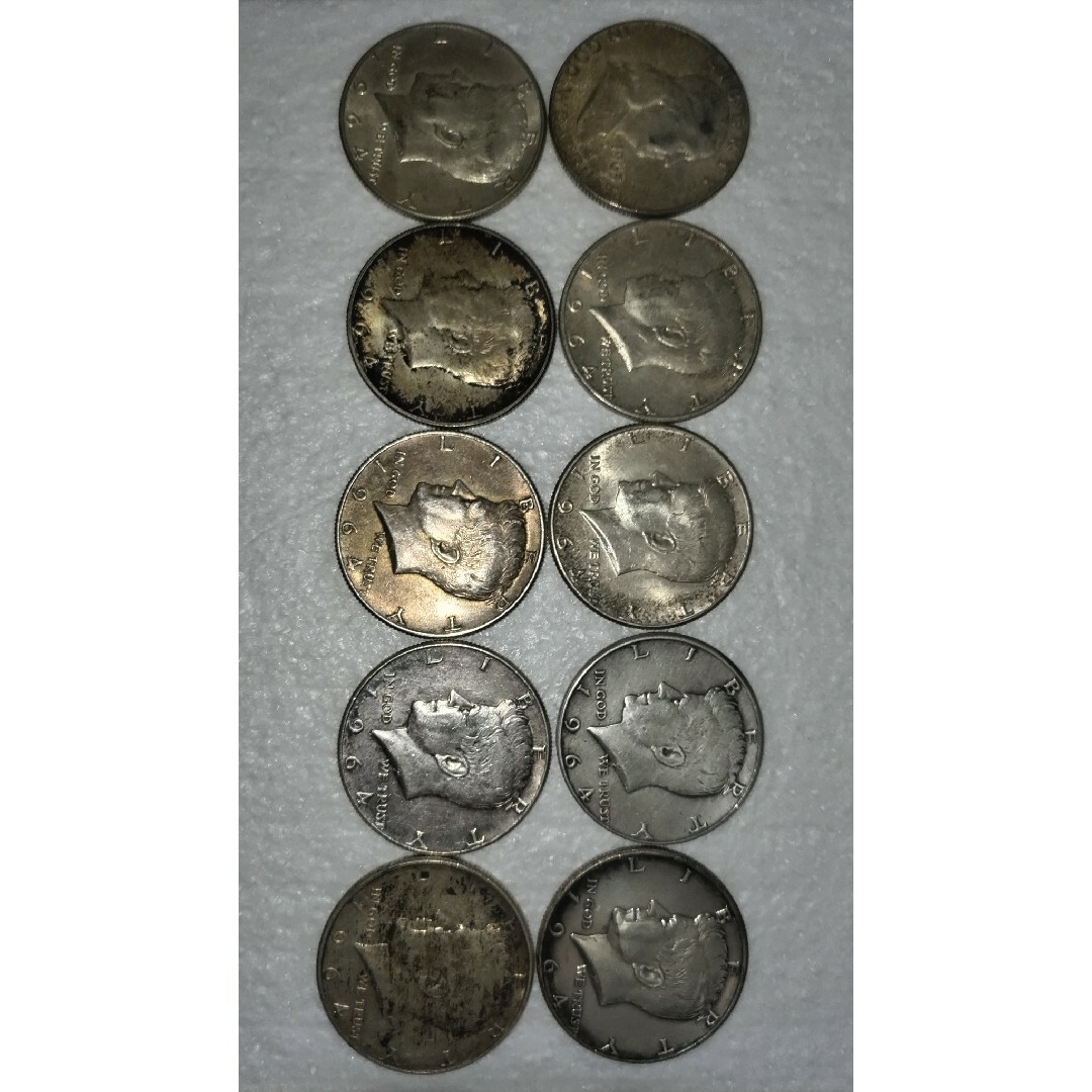 日本製 フランクリン50セント銀貨1枚とケネディ1964年50セント銀貨9枚合計10枚 貨幣