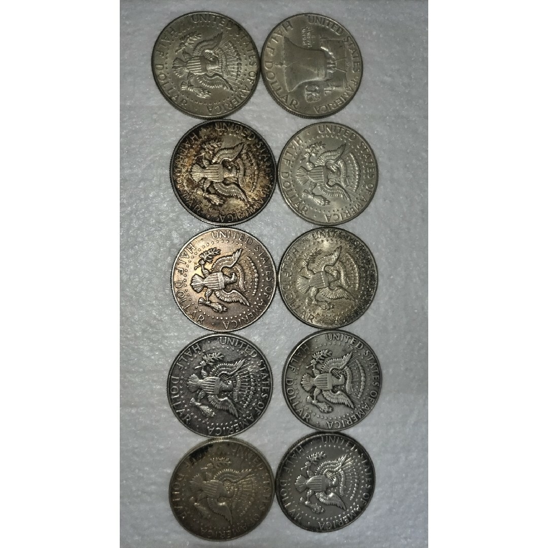 フランクリン50セント銀貨1枚とケネディ1964年50セント銀貨9枚合計10枚 ...