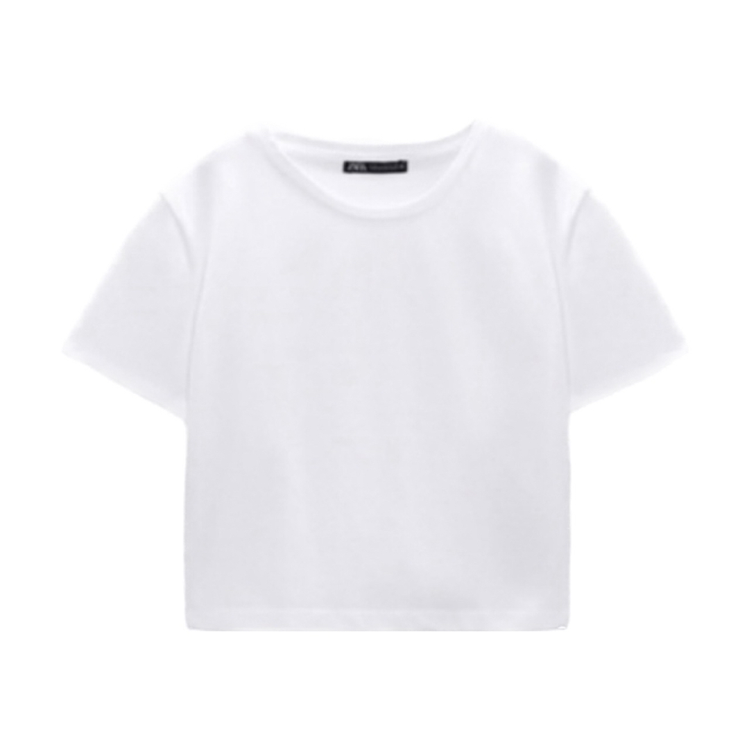 ZARA(ザラ)のクロップドショート丈Tシャツ レディースのトップス(Tシャツ(半袖/袖なし))の商品写真