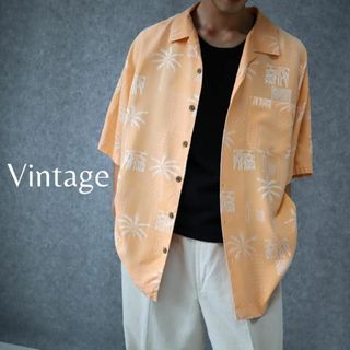 アートヴィンテージ(ART VINTAGE)の【vintage】シルク バイカラー 総柄 ヤシの木 半袖 開襟シャツ アロハ(シャツ)