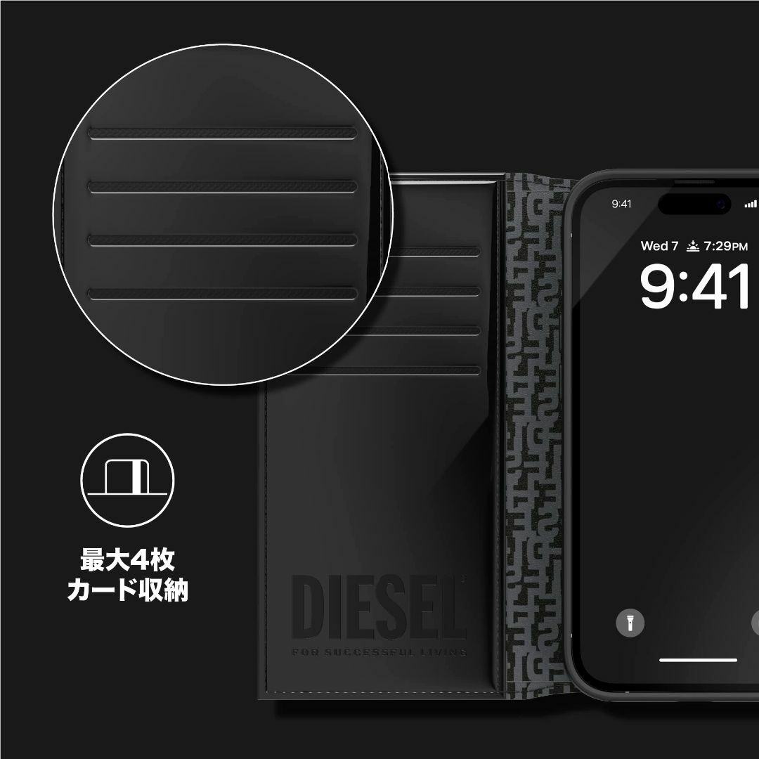 色: ブラック/ホワイト】DIESEL iPhone14Proケース 手帳型 の通販 by ...