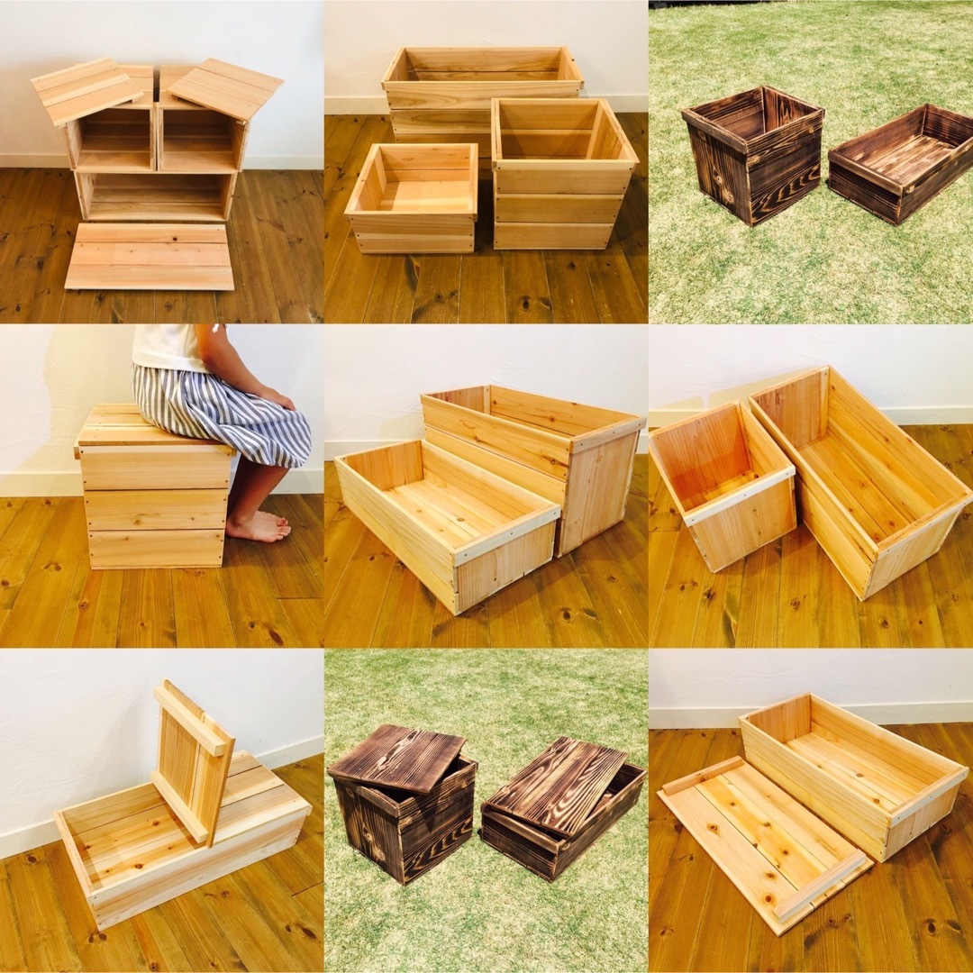 りんご箱 2箱 & 収納小箱 8箱 セット販売 / 木箱 ウッドボックス 整理