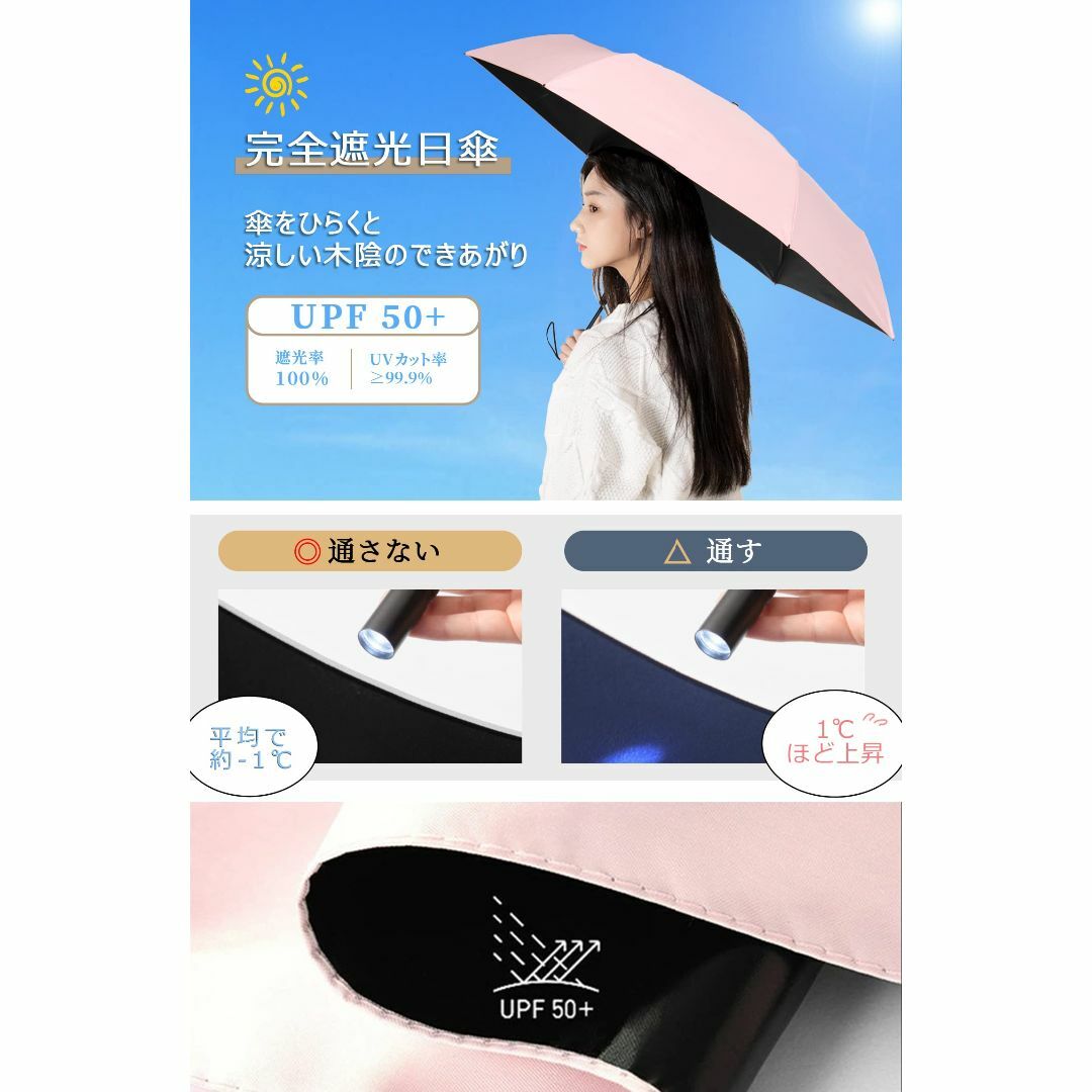 【色: ピンク】Vialifer 日傘 UVカット 完全遮光 遮熱202 多層生 2