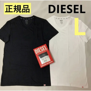 ディーゼル(DIESEL)の洗練されたデザイン　DIESEL　Vネック　ブラック/ホワイト　2枚セット　L(Tシャツ/カットソー(半袖/袖なし))