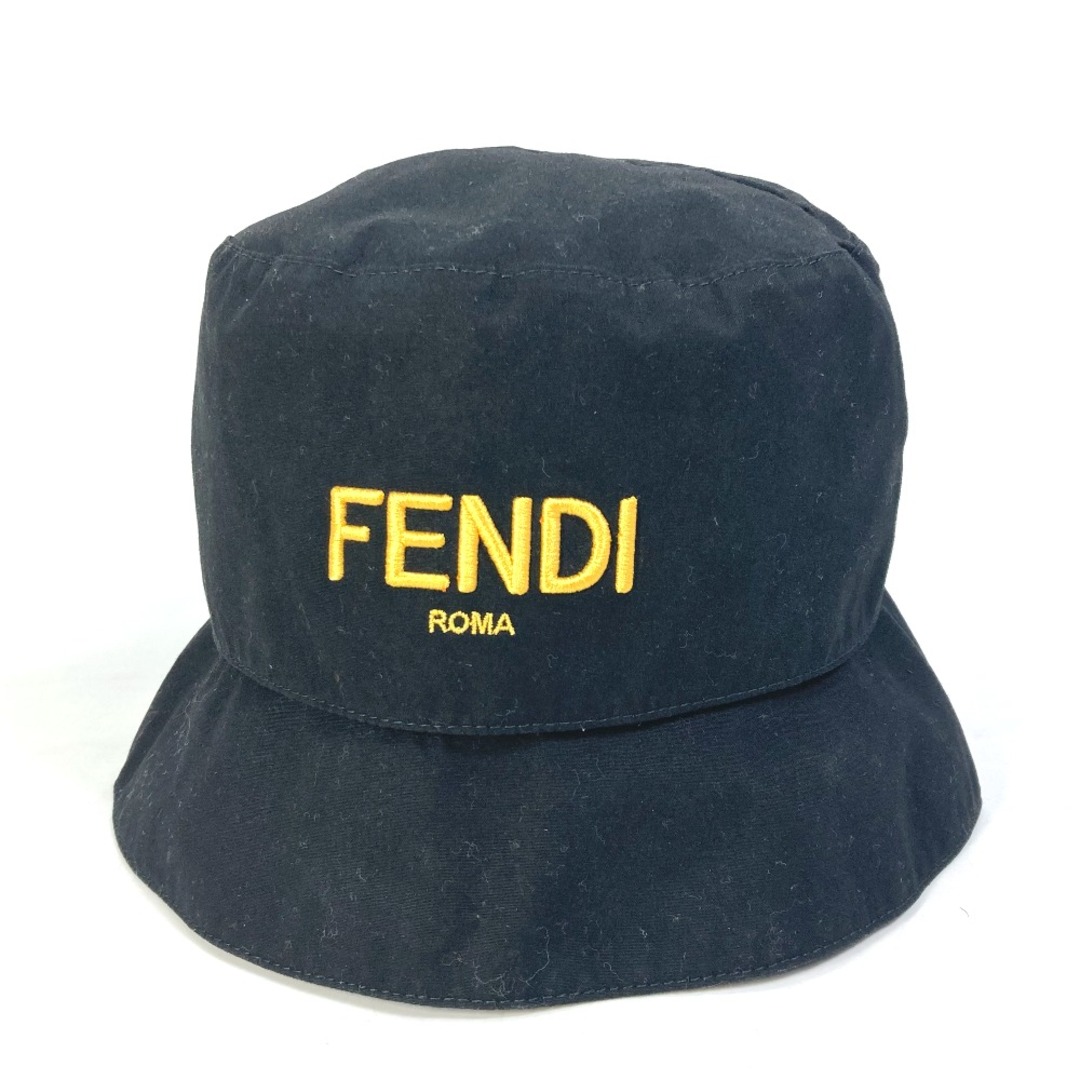 フェンディ FENDI ロゴ フィッシャーマンハット FXQ790 ハット帽 帽子 バケットハット ボブハット ハット コットン ブラック 美品約585cmツバの長さ