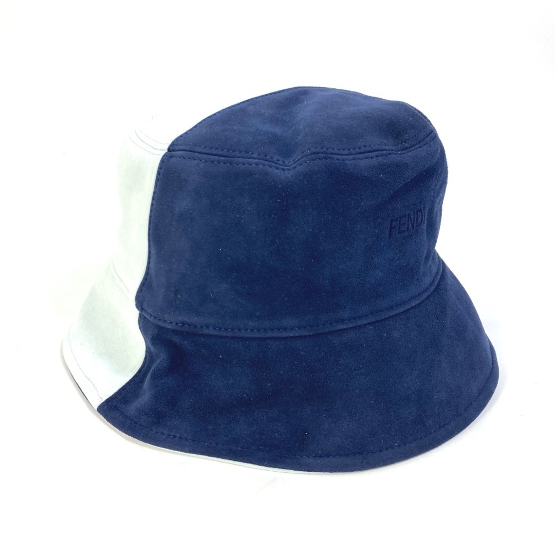 フェンディ FENDI ロゴ バイカラー FXQ801 ハット帽 帽子 バケットハット ボブハット ハット ゴートスキン ブルー 美品