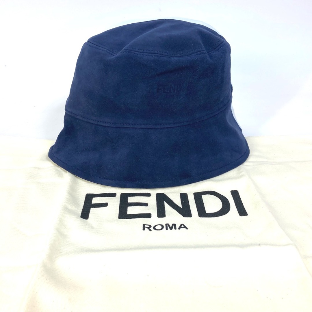 FENDI(フェンディ)のフェンディ FENDI ロゴ バイカラー FXQ801 ハット帽 帽子 バケットハット ボブハット ハット ゴートスキン ブルー 美品 メンズの帽子(ハット)の商品写真