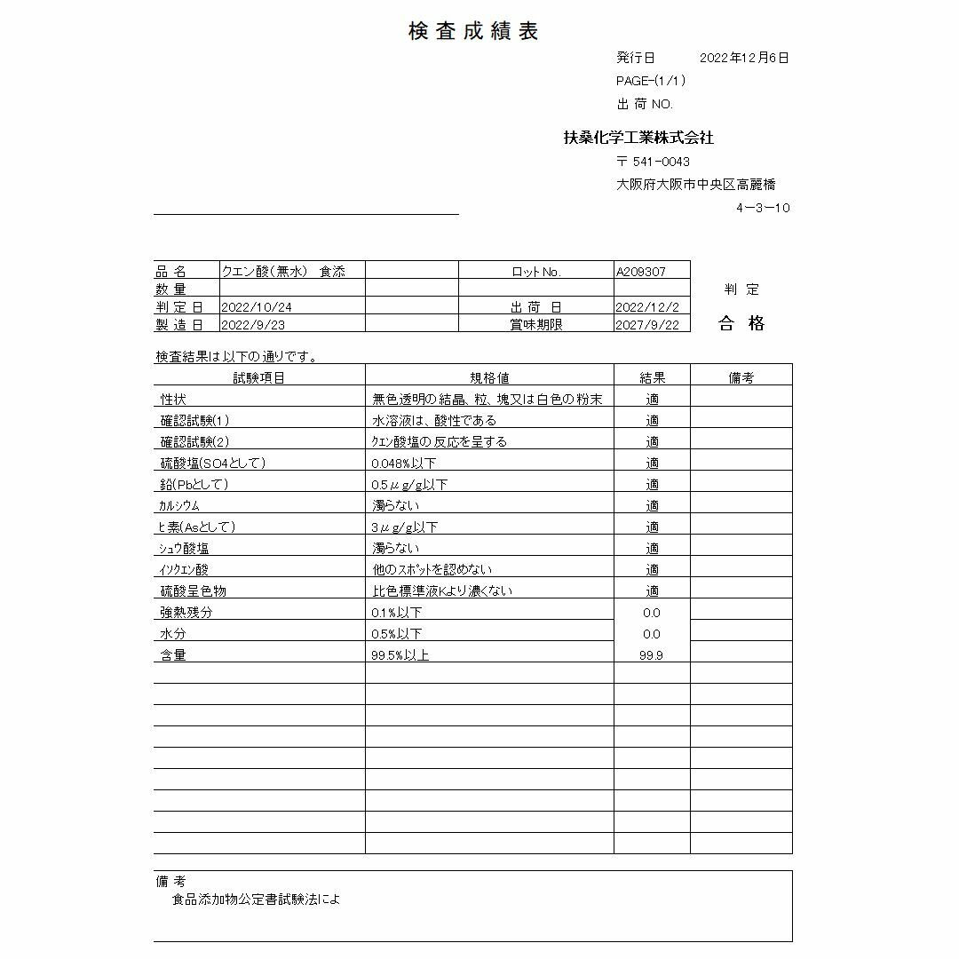 完成品 クエン酸 無水 食品グレード 1950g 975g×2袋 国内産重曹とクエン酸(食用グレード) 975g各1袋 計1950g-