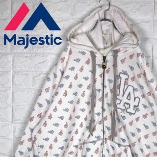 Majestic   マジェスティック MLB公式ロゴ 総柄パーカー フルジップ