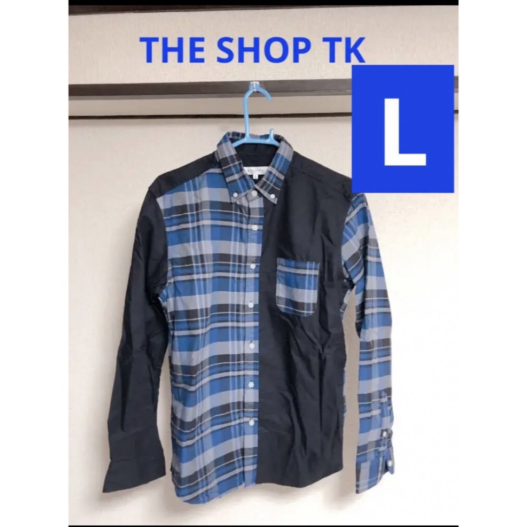 THE SHOP TK THESHOPTK 長袖 シャツ 青 黒 チェック柄 バイカラー ポケット付きの通販 by 海月｜ザショップ ティーケーならラクマ