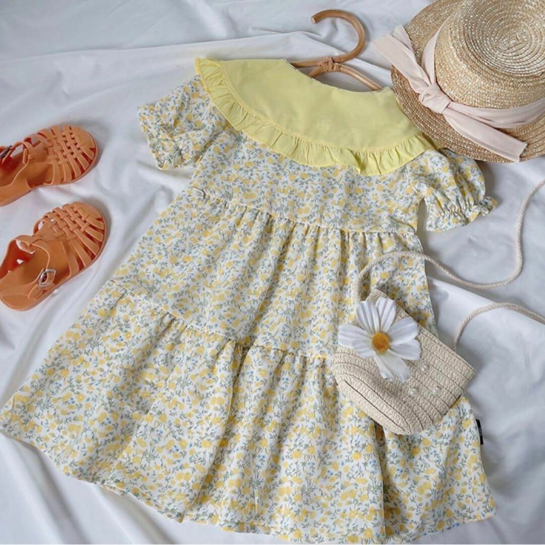 キッズ　花柄　ワンピース　女の子　140 ポシェット付き キッズ/ベビー/マタニティのキッズ服女の子用(90cm~)(ワンピース)の商品写真