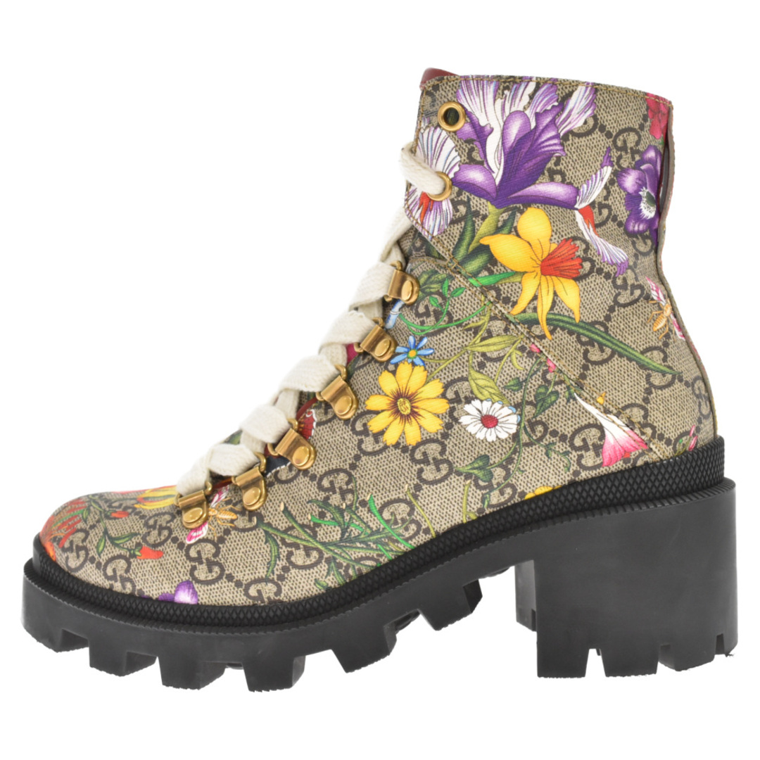 GUCCI グッチ HEELED ANKLE BOOTS WITH FLORA PRINT GG柄 レースアップ フローラルプリント ショートブーツ  レディース 602184 マルチカラー | フリマアプリ ラクマ