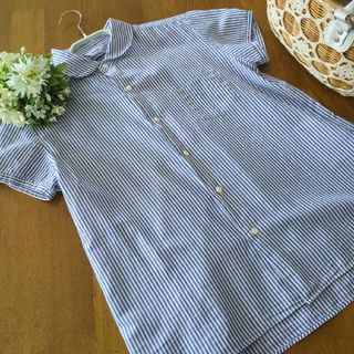 スモックショップ(THE SMOCK SHOP)のsmock コットンリネン　ストライプ　丸襟　ブラウス(シャツ/ブラウス(半袖/袖なし))